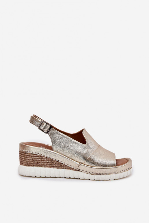Ledersandalen für Damen mit Plattform in Gold Artiker 56C0920