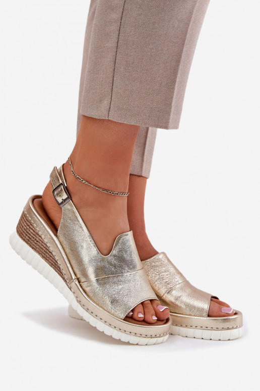 sandales en cuir pour femmes avec plateforme dorées Artiker 56C0920