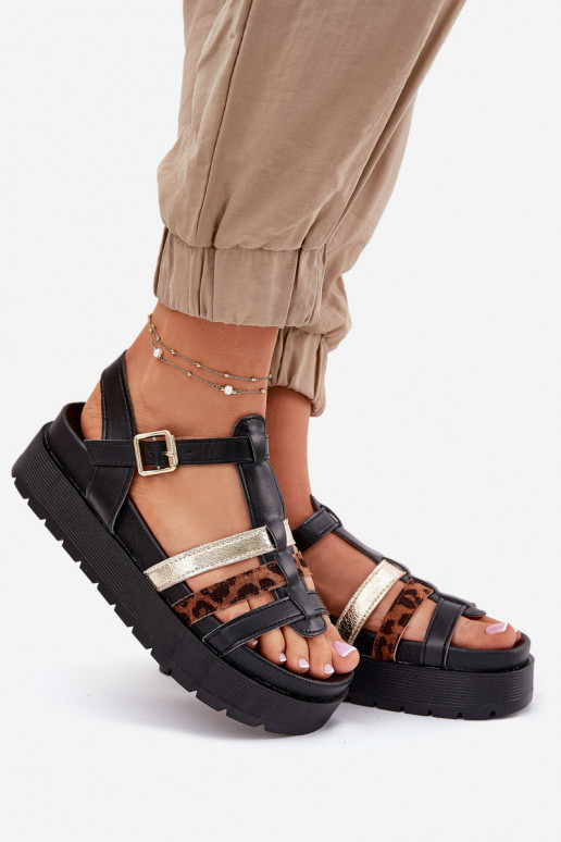 Damen-Sandalen mit Riemen auf der Plattform in schwarz Gallari