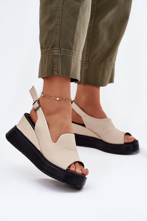 Sandales à plateforme en cuir pour femmes en sable Artiker 54C0401