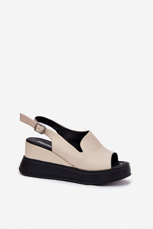 Sandales à plateforme en cuir pour femmes en sable Artiker 54C0401
