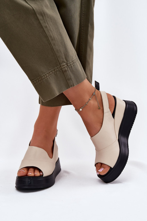 Dames leren platformsandalen in zandkleur Artiker 54C0401
