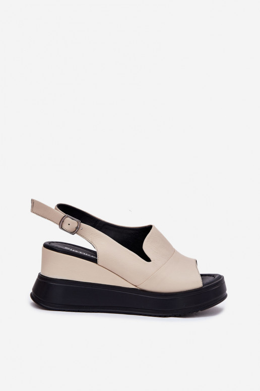 Dames leren platformsandalen in zandkleur Artiker 54C0401