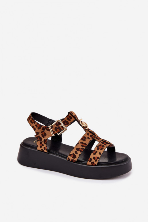 Dames platformsandalen met gouden details en luipaardprint Fevire