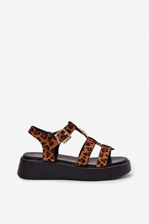 Dames platformsandalen met gouden details en luipaardprint Fevire