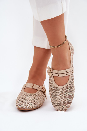 Ballerinas mit Geflecht und Schnallen in Sandfarbe Partheda 2