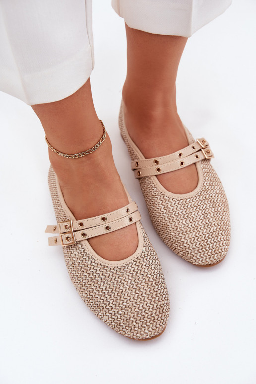 Ballerinas mit Geflecht und Schnallen in Sandfarbe Partheda