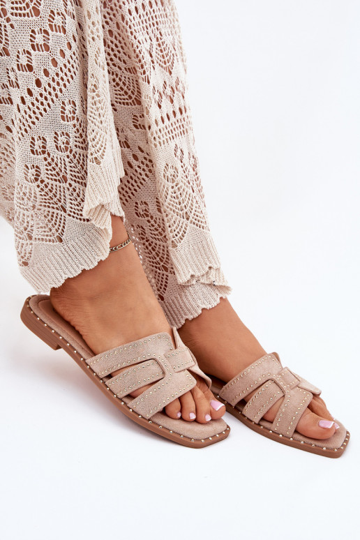 Chaussons décorés avec de larges talons en kaki Anniles
