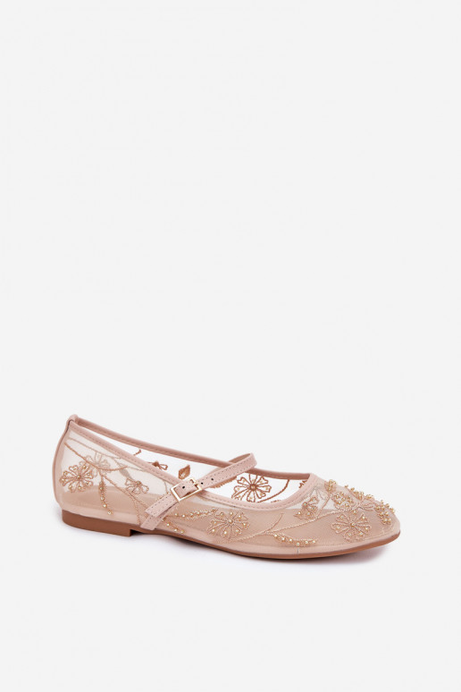 Ballerines en maille avec broderie et embellissements en sable Tillilora