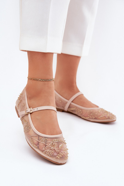 Ballerines en maille avec broderie et embellissements en sable Tillilora