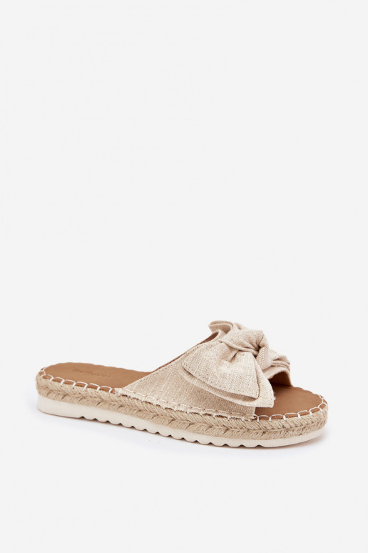 Dames platformsandalen met vlecht en strik in zandkleur Alpireda