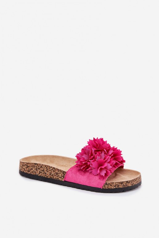Tongs pour femmes à semelle en liège avec fleurs en rose Ferenza