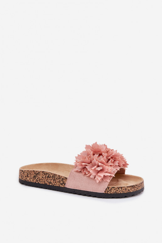 Dames slippers met kurkzool en bloemen in roze Ferenza
