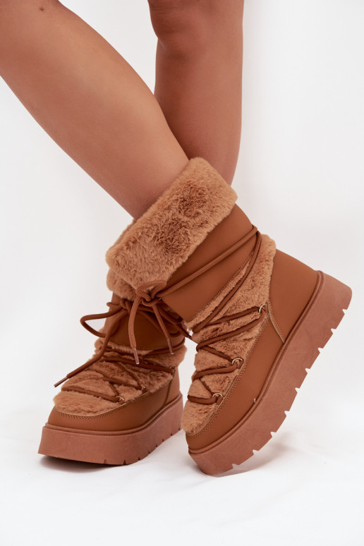 Damen-Snowboots mit Fell und Schnürsenkeln in Braun Tai turirinna