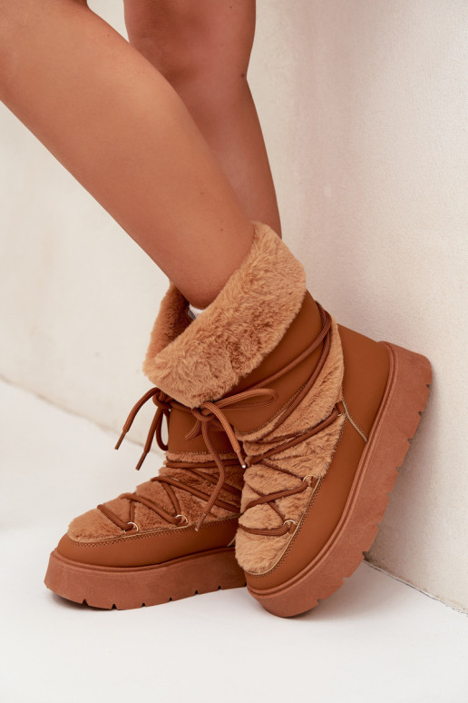 Damen-Snowboots mit Fell und Schnürsenkeln in Braun Tai turirinna