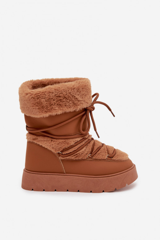 Bottes d'hiver pour femmes avec fourrure et lacets en marron Tai turirinna