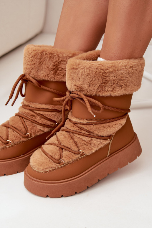 Damen-Snowboots mit Fell und Schnürsenkeln in Braun Tai turirinna