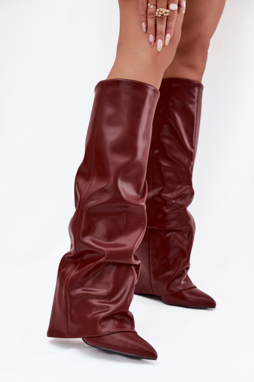 Damen kniehohe Stiefel mit Absatz und Isolierung in Bordeaux Elivira