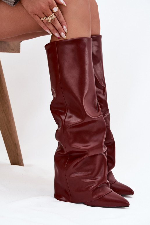 Damen kniehohe Stiefel mit Absatz und Isolierung in Bordeaux Elivira