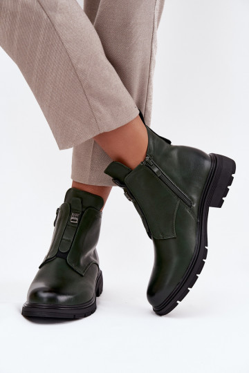 Gevoerde dames enkellaarsjes met decoratieve details in khaki Roselle 2