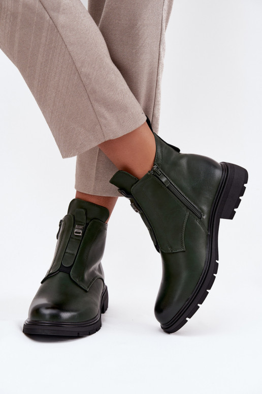 Wärmende Damen-Stiefeletten mit dekorativen Details in Khaki Roselle