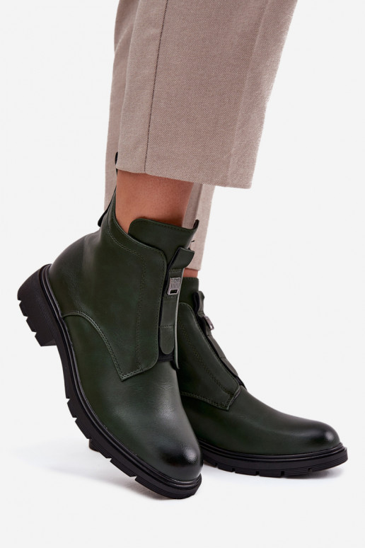 Gevoerde dames enkellaarsjes met decoratieve details in khaki Roselle