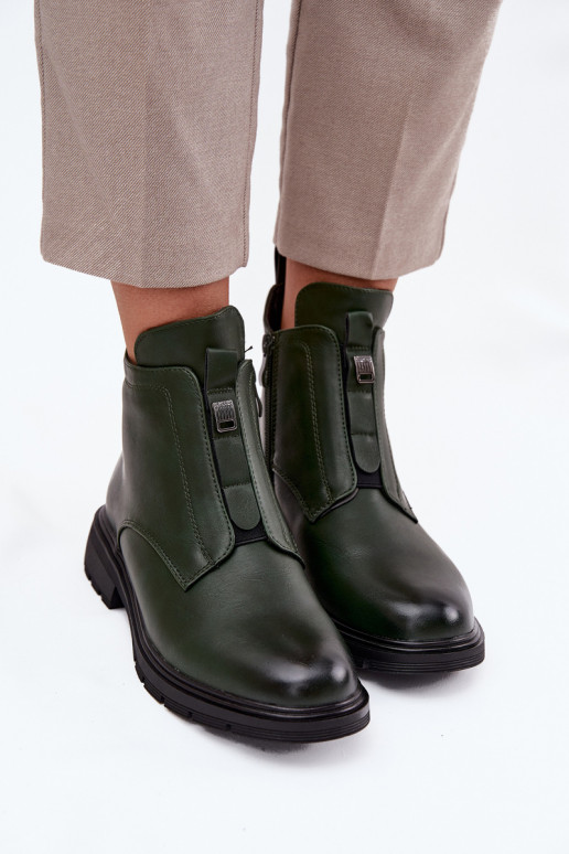 Wärmende Damen-Stiefeletten mit dekorativen Details in Khaki Roselle
