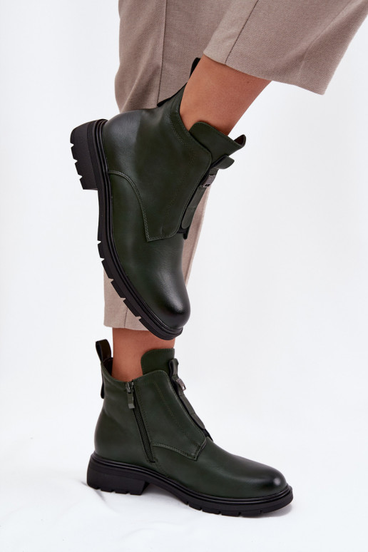 Gevoerde dames enkellaarsjes met decoratieve details in khaki Roselle