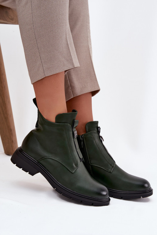 Gevoerde dames enkellaarsjes met decoratieve details in khaki Roselle