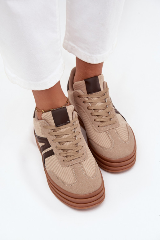Zandkleurige fluwelen sneakers met platform Corynelle