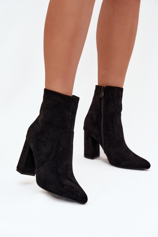 Wärmende Damen-Stiefeletten aus Kunstveloursleder, schwarz Pralina