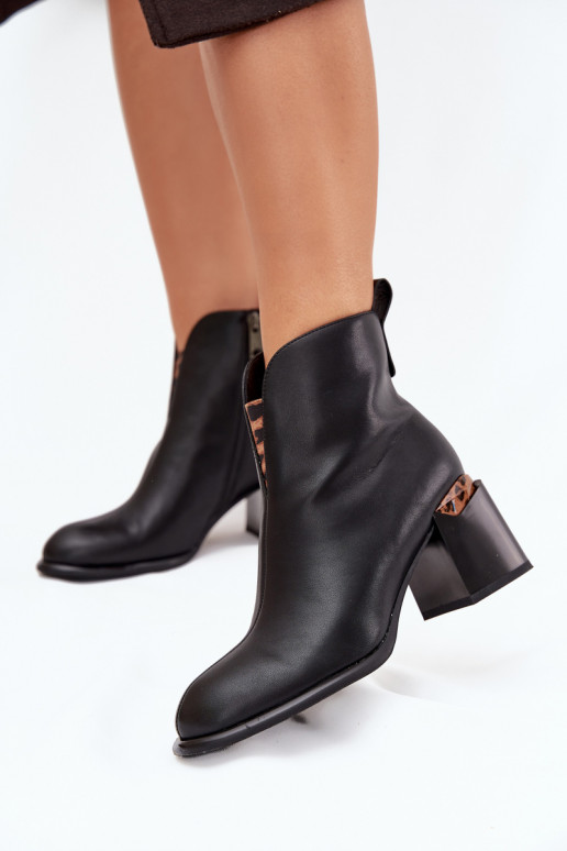 Schwarze Leder-Damen-Stiefeletten Vinceza 66811