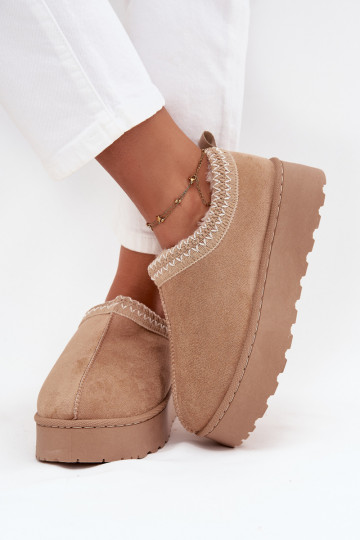 Niedrige Schneestiefel in Sandfarbe mit bestickten Blumen und Plattform Taliah