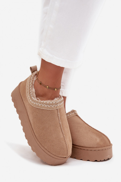 Niedrige Schneestiefel in Sandfarbe mit bestickten Blumen und Plattform Taliah