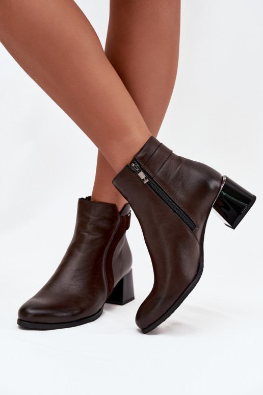 Bottines en cuir chaudes pour femmes avec talons, chocolat Zazoo 60563