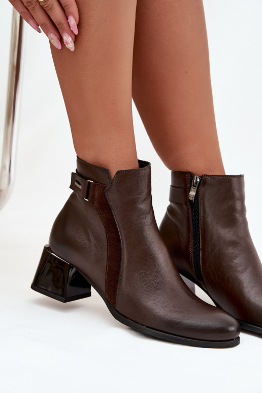 Bottines en cuir chaudes pour femmes avec talons, chocolat Zazoo 60563