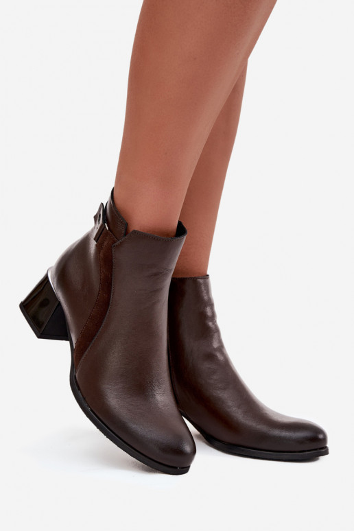 Bottines en cuir chaudes pour femmes avec talons, chocolat Zazoo 60563