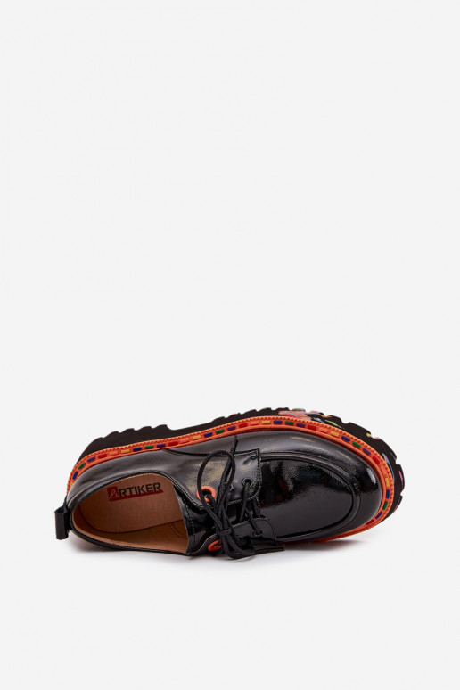 Zwarte leren schoenen met lakeffect Artiker 57C0176