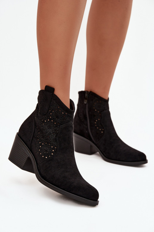 Bottines noires pour femmes avec éléments découpés et talons S.Barski HY52-529
