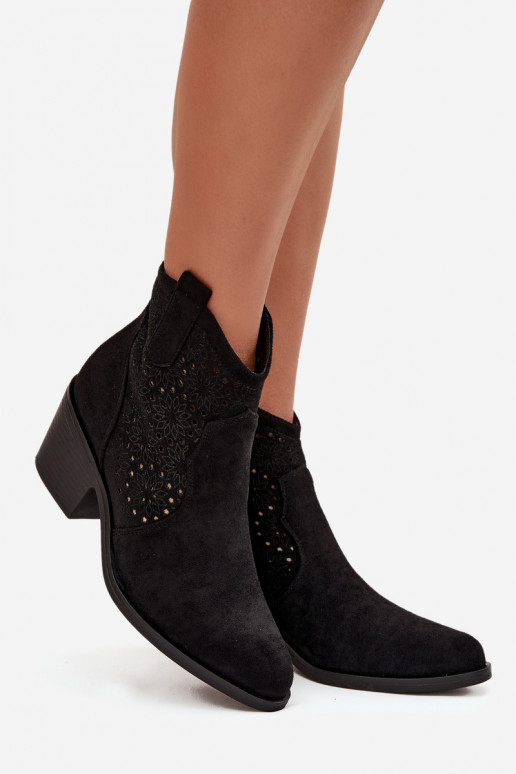 Bottines noires pour femmes avec éléments découpés et talons S.Barski HY52-529
