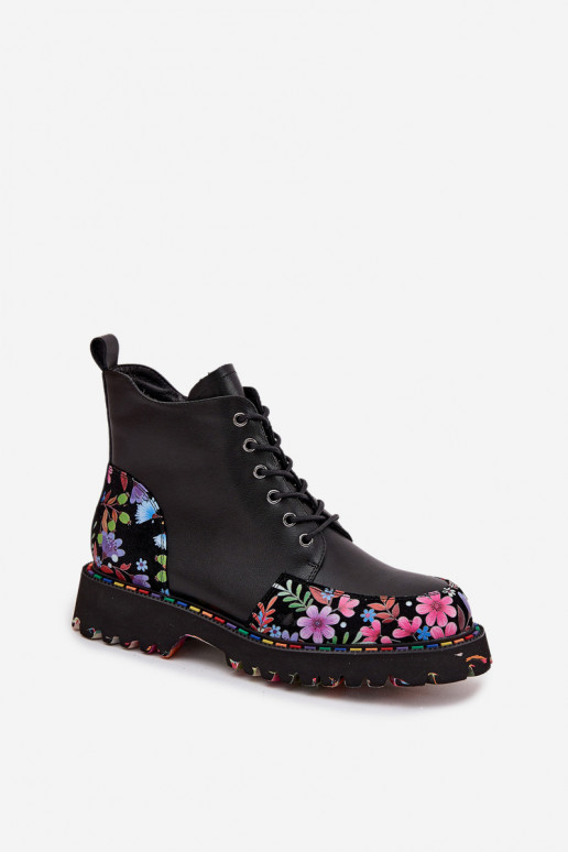 Bottines en cuir noires pour femmes chaudes avec fleurs Artiker 57C0180