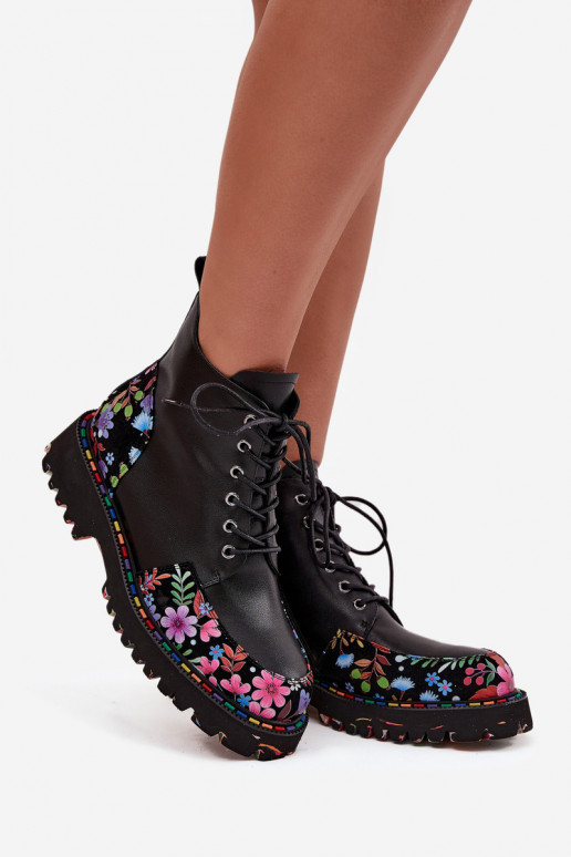 Bottines en cuir noires pour femmes chaudes avec fleurs Artiker 57C0180