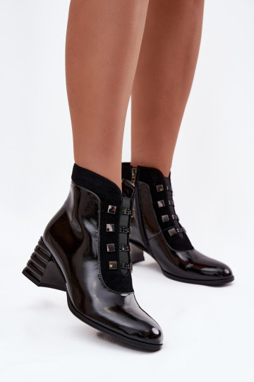 Schwarze Leder-Damen-Stiefeletten mit Lackeffekt D&A MR52-144 2