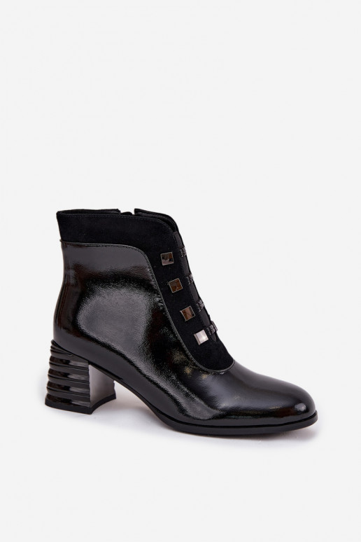 Bottines en cuir noires pour femmes avec effet verni D&A MR52-144