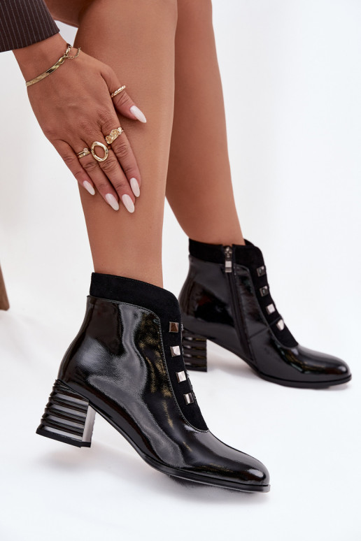 Schwarze Leder-Damen-Stiefeletten mit Lackeffekt D&A MR52-144