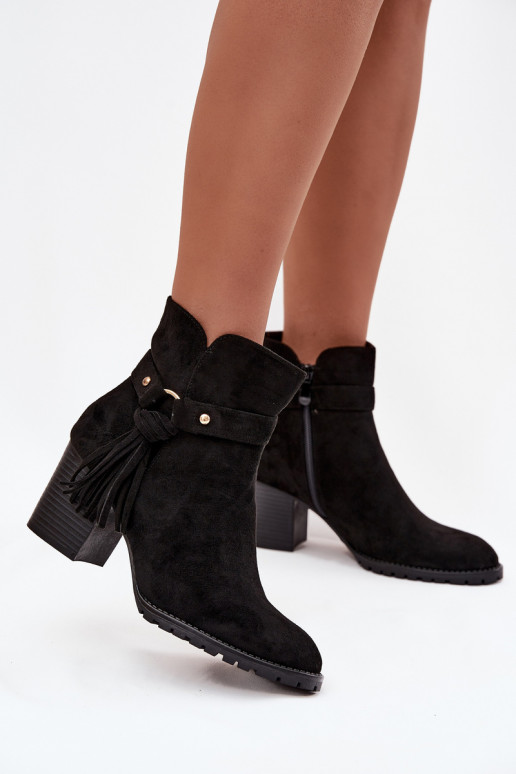 Schwarze Damen-Stiefeletten mit Fransen Rosabella