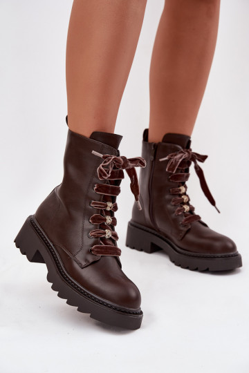 Bottines pour femmes chaudes avec lacets décoratifs CzekoladoĮe Elindra