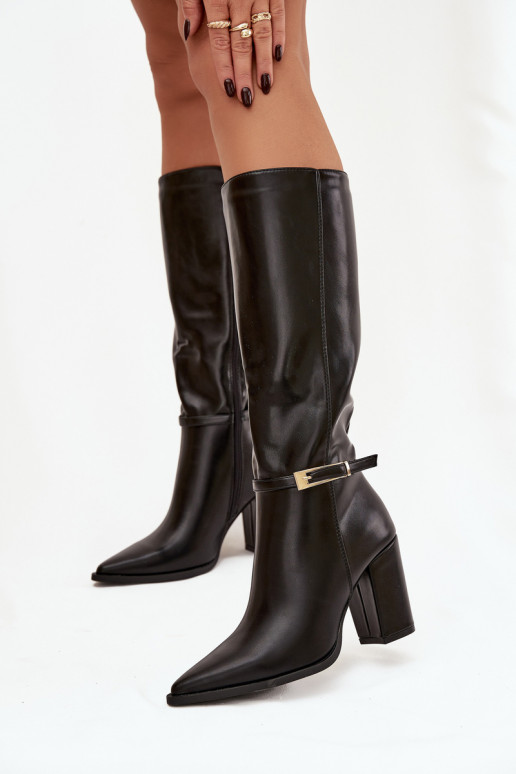 Bottes hautes isolées pour femmes noires avec talons et boucles Cirella