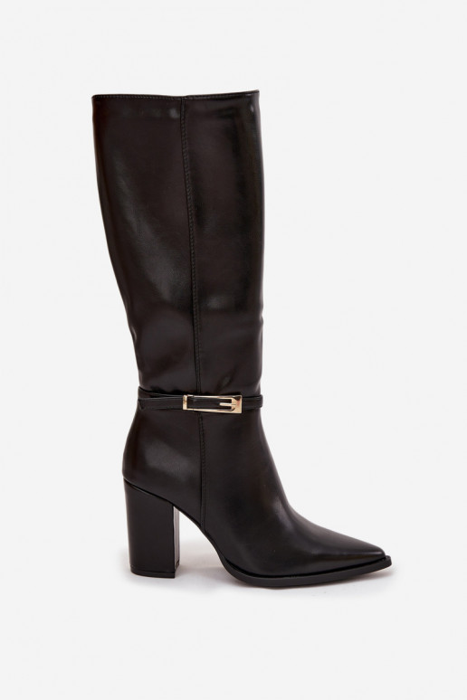Bottes hautes isolées pour femmes noires avec talons et boucles Cirella