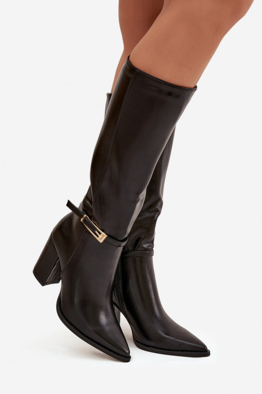 Bottes hautes isolées pour femmes noires avec talons et boucles Cirella